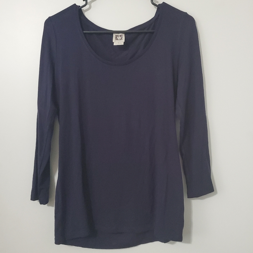 Anne Klein Small Navy Blue Shirt Women's Top 3/4 Sleeve Blouse